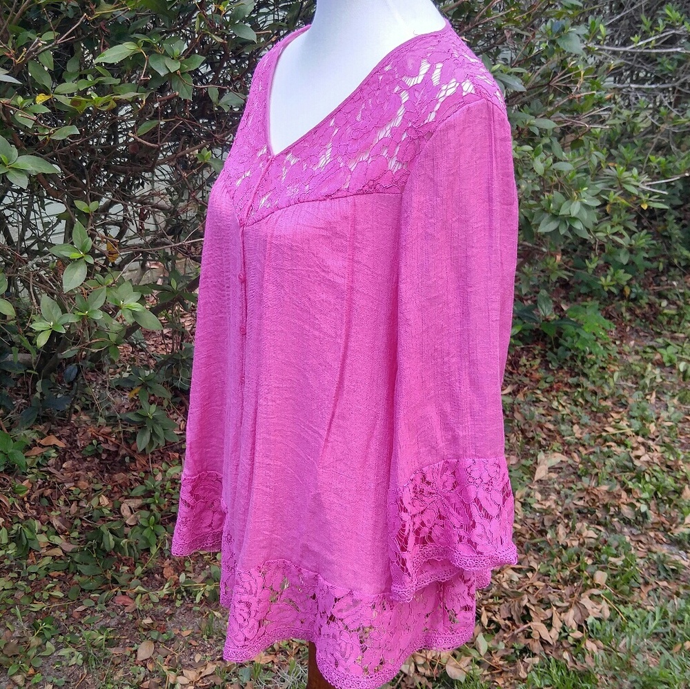 Neiman Marcus summer beachy gauze/lace top LG - Picture 4 of 7